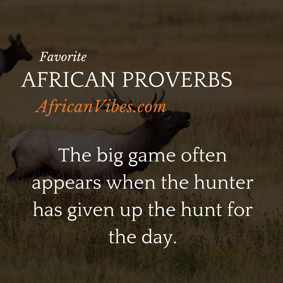 Best African Proverbs 1 The big game often appears when the hunter has given up the hunt for the day.