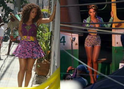Beyonce Knowles and Alicia Keyes spot some 'African Wear' during a video shoot in Brazil