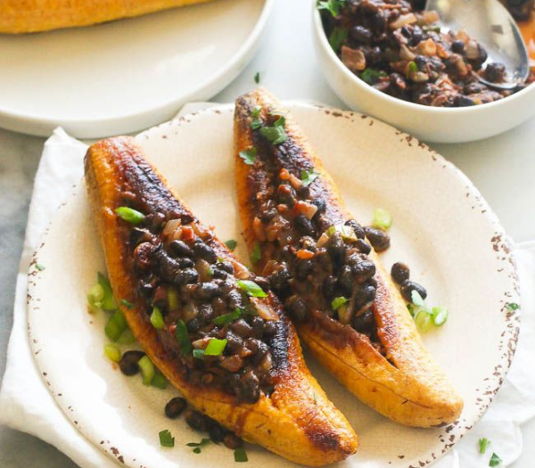 Baked Stuffed Plantains With Black Beans(Vegan) By African Bites