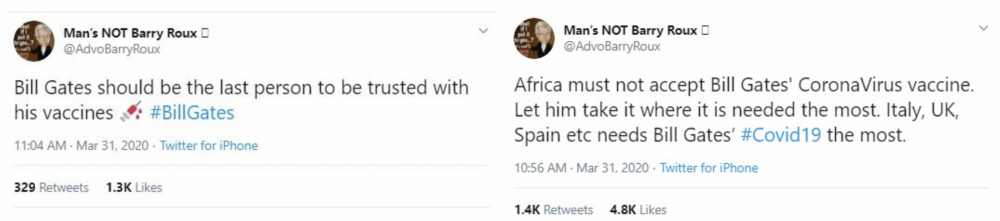Two tweets on COVID-19 vaccine from influential South African Twitter account @AdvoBarryRoux received significant engagement