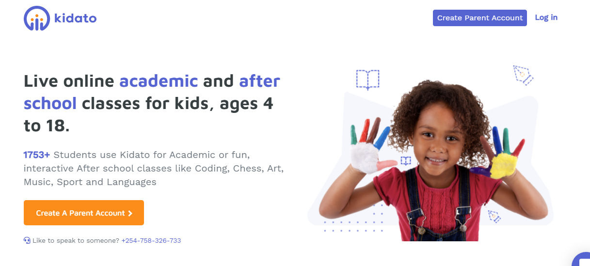 Kidato website front page that showcases their purpose as an organization