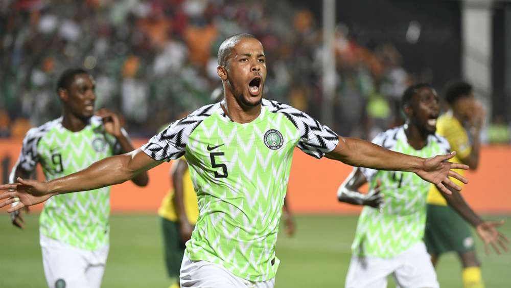 William Troost-Ekong celebrates a goal for Nigeria