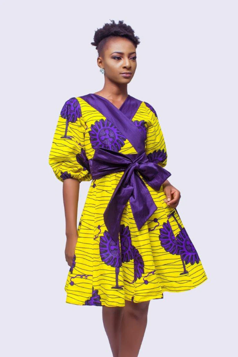 Yellow and purple simple African print Kimono