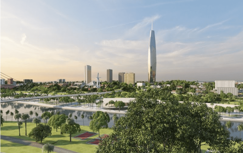 Graphical illustration of the F Tower from a distance Graphical illustration of the F Tower from a distance