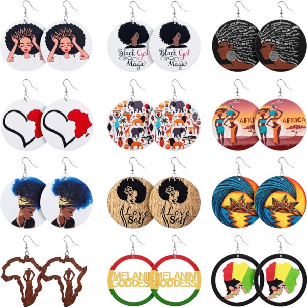 12 Pairs African Women Ethnic Style Dangle Earring