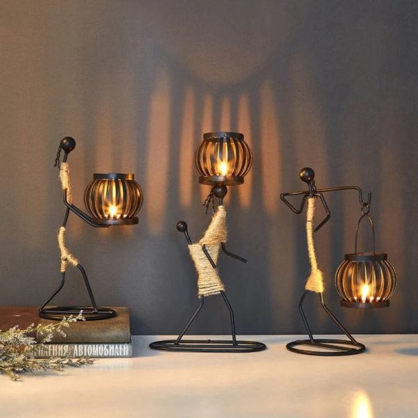 African Tribal Lady Candle Holder Metal Ornaments for Home