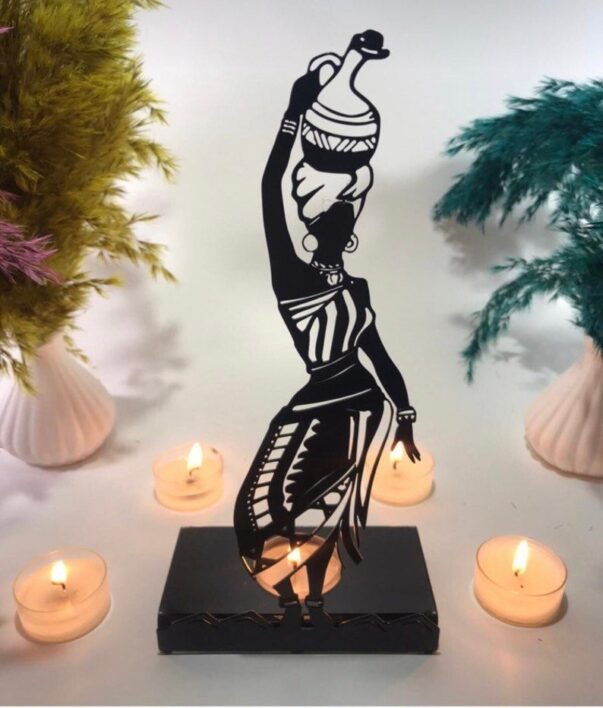 Single Akila African Women Metal Candle Holder & Trinket
