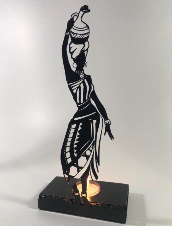 Single Akila African Women Metal Candle Holder & Trinket