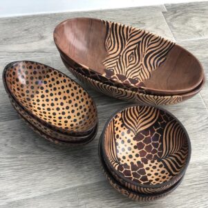 Kenyan Handmade Decorative Wooden Bowls with Mixed African Designs for Display Jewellery Holder Home Decor Unique African Giftset