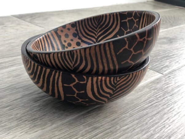 Kenyan Handmade Decorative Wooden Bowls with Mixed African Designs for Display Jewellery Holder Home Decor Unique African Giftset