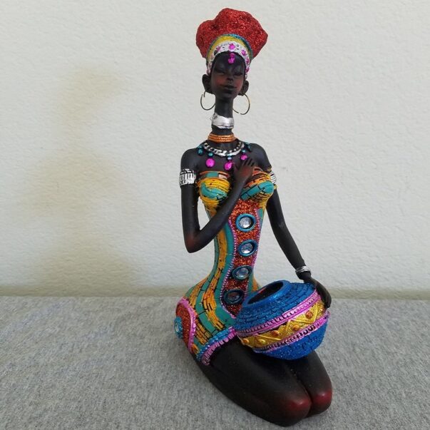 African American Lady Black Statue Dark Color Vibrant Dress Tribal Outfit