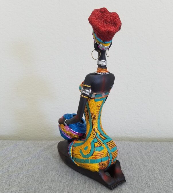 African American Lady Black Statue Dark Color Vibrant Dress Tribal Outfit