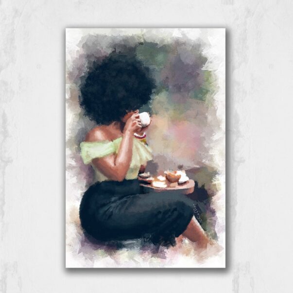 Fuller Figure Version: AFRICAN AMERICAN ART, Afro Art, Black Girl Art, Black Canvas Print, African Home Décor, Large Wall Art - The Tea