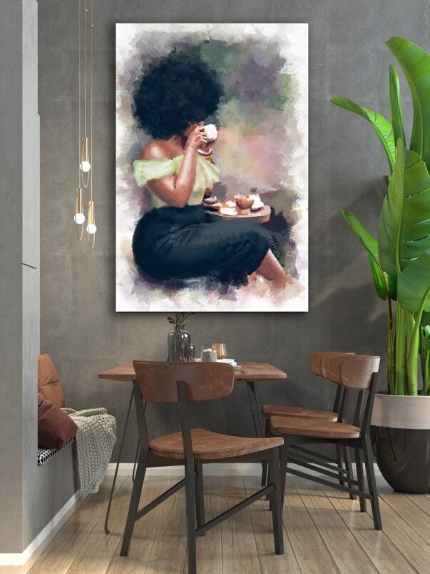 Fuller Figure Version: AFRICAN AMERICAN ART, Afro Art, Black Girl Art, Black Canvas Print, African Home Décor, Large Wall Art - The Tea