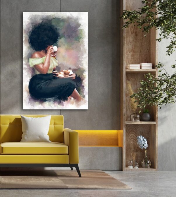 Fuller Figure Version: AFRICAN AMERICAN ART, Afro Art, Black Girl Art, Black Canvas Print, African Home Décor, Large Wall Art - The Tea