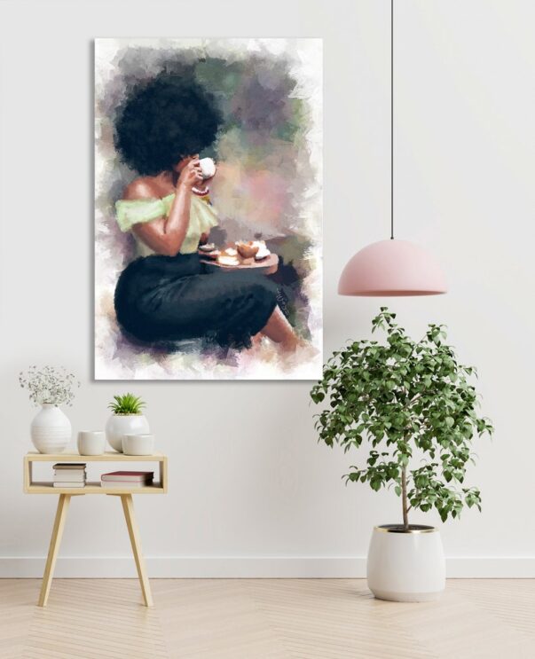 Fuller Figure Version: AFRICAN AMERICAN ART, Afro Art, Black Girl Art, Black Canvas Print, African Home Décor, Large Wall Art - The Tea