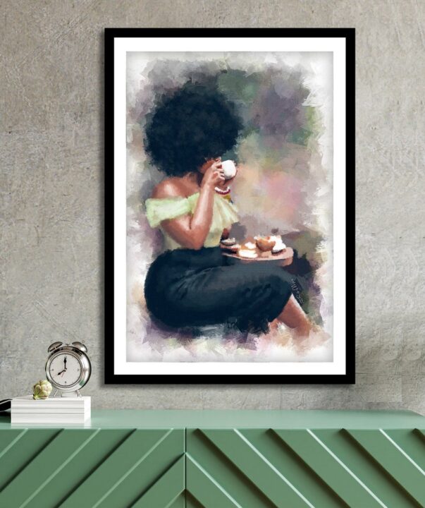 Fuller Figure Version: AFRICAN AMERICAN ART, Afro Art, Black Girl Art, Black Canvas Print, African Home Décor, Large Wall Art - The Tea