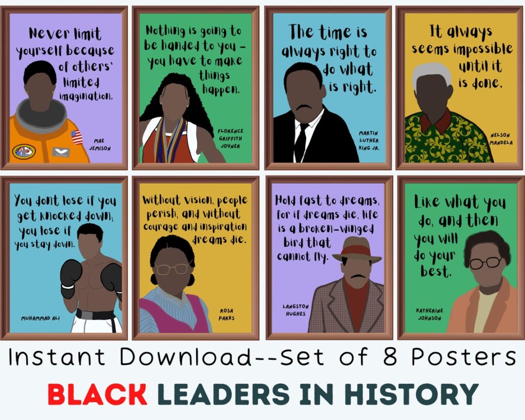 Rainbow Black Leaders in History (Set of 8) Printable Posters, Black Historical Figures, Posters for Black History Month, Classroom Decor