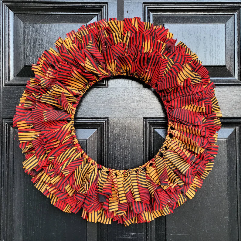 African Print Wreath, Black History Month, Juneteenth Wreath, African American, Front Door Wreath, House Warming Gift, Ethnic Art