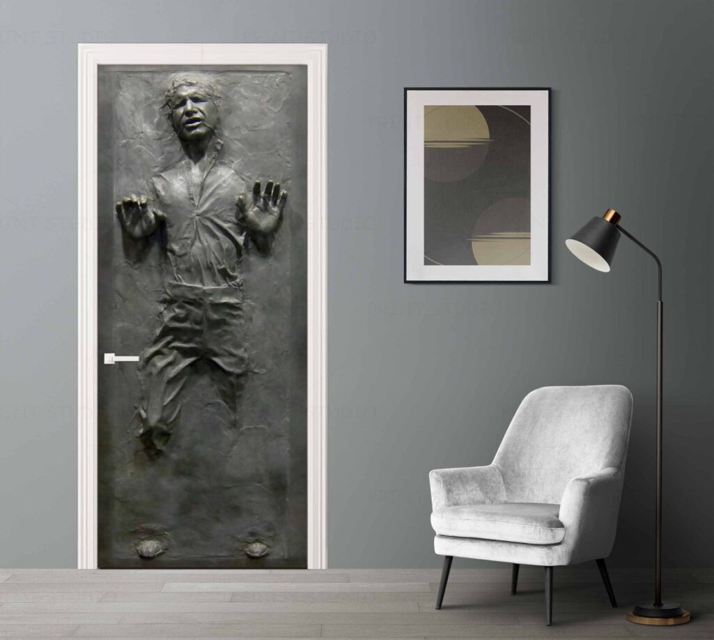 Han Carbonite Door Metal Poster Mural door sticker Han Face Peel and Stick Door Decal Room Wall Sticker Large 3D Door Wall Sticker