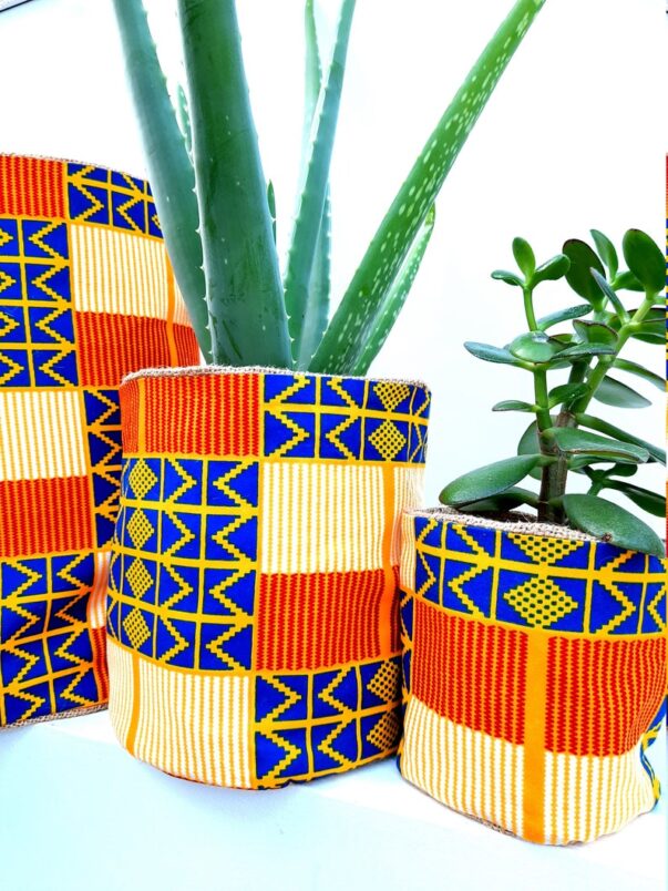 African Print Hessian Pot Plant Cover