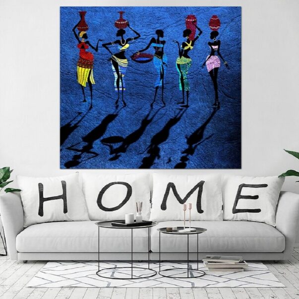 Creative African Culture Print African Women Art Blue Wall Art African Life Art Modern Original Print Wall Hanging Deocr for Living Room