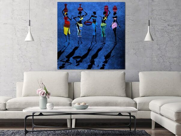 Creative African Culture Print African Women Art Blue Wall Art African Life Art Modern Original Print Wall Hanging Deocr for Living Room