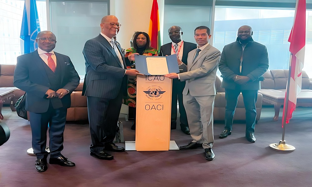 Mr. Ransford Sowah receives Ghana Card key certificate from ICAO official
