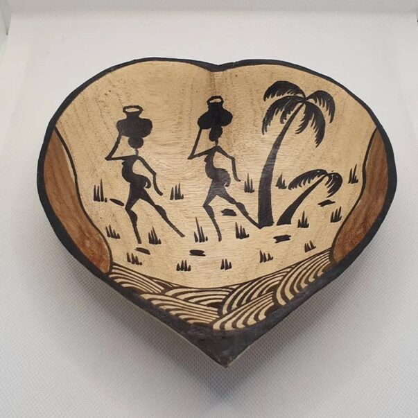 Handmade African Heart shaped decorated wooden bowl