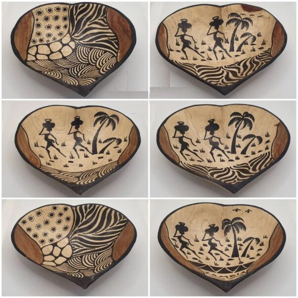 Handmade African Heart shaped decorated wooden bowl