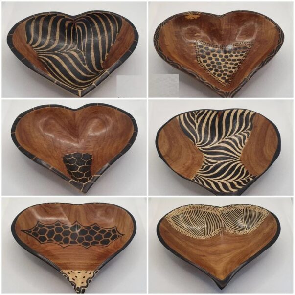 Handmade African Heart shaped decorated wooden bowl