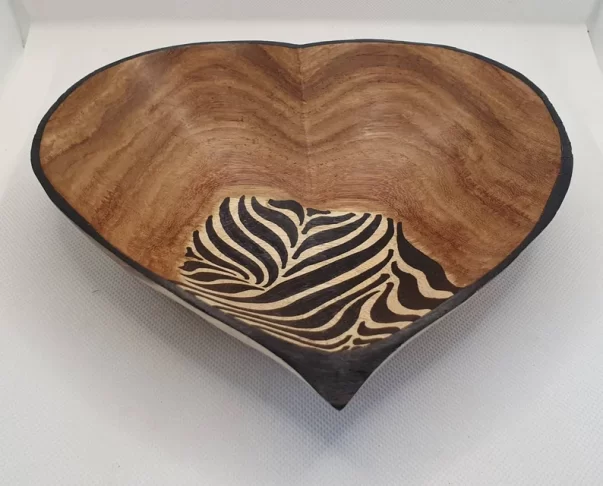 Handmade African Heart shaped decorated wooden bowl