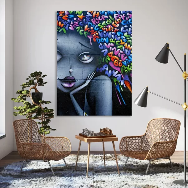 Graffiti Canvas Wall Decor (African American Woman Urban Art Print)