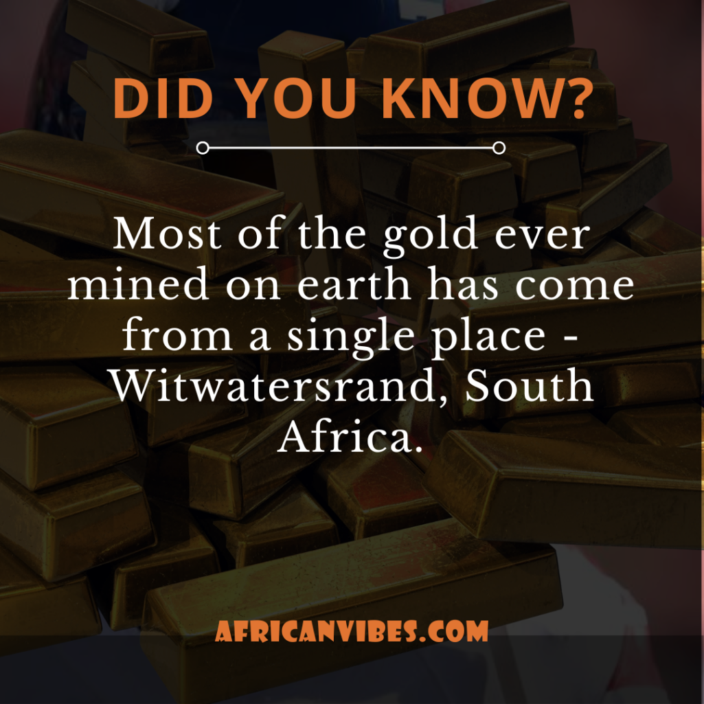 Most of the gold ever mined on earth has come from a single place - Witwatersrand, South Africa.