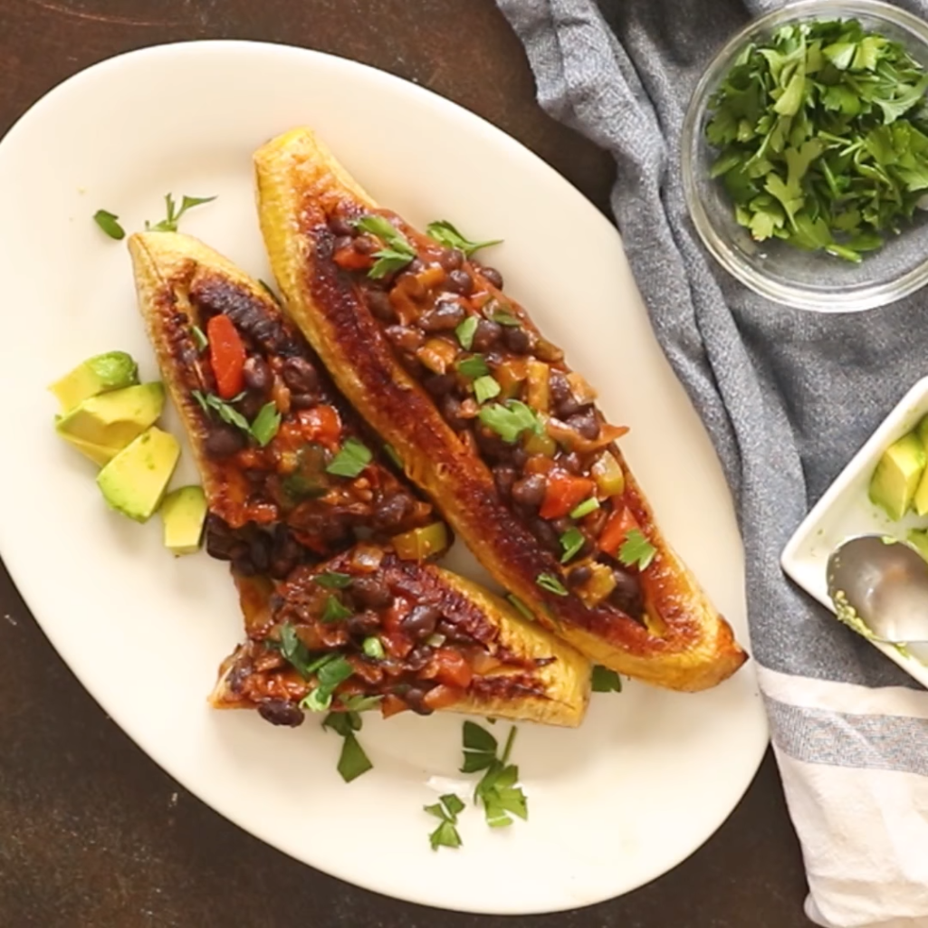 Baked Stuffed Plantains With Black Beans(Vegan) By African Bites
