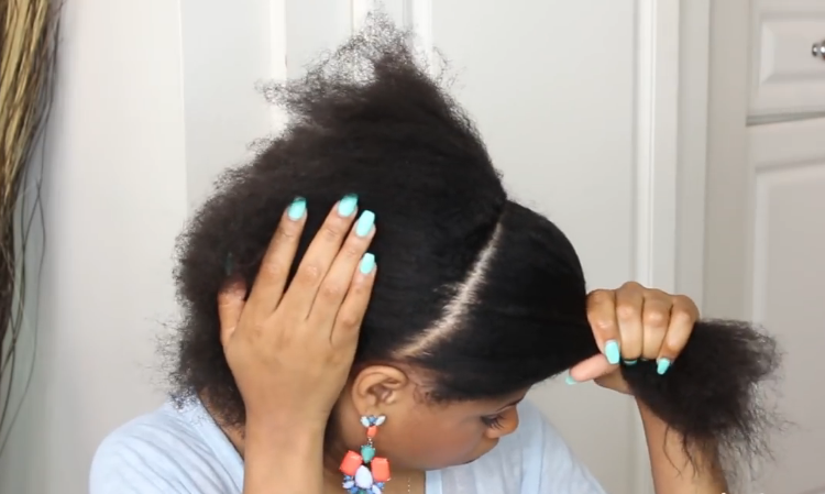 Dividing the hair into three section(10 Minute Natural Hair Style Tutorial )