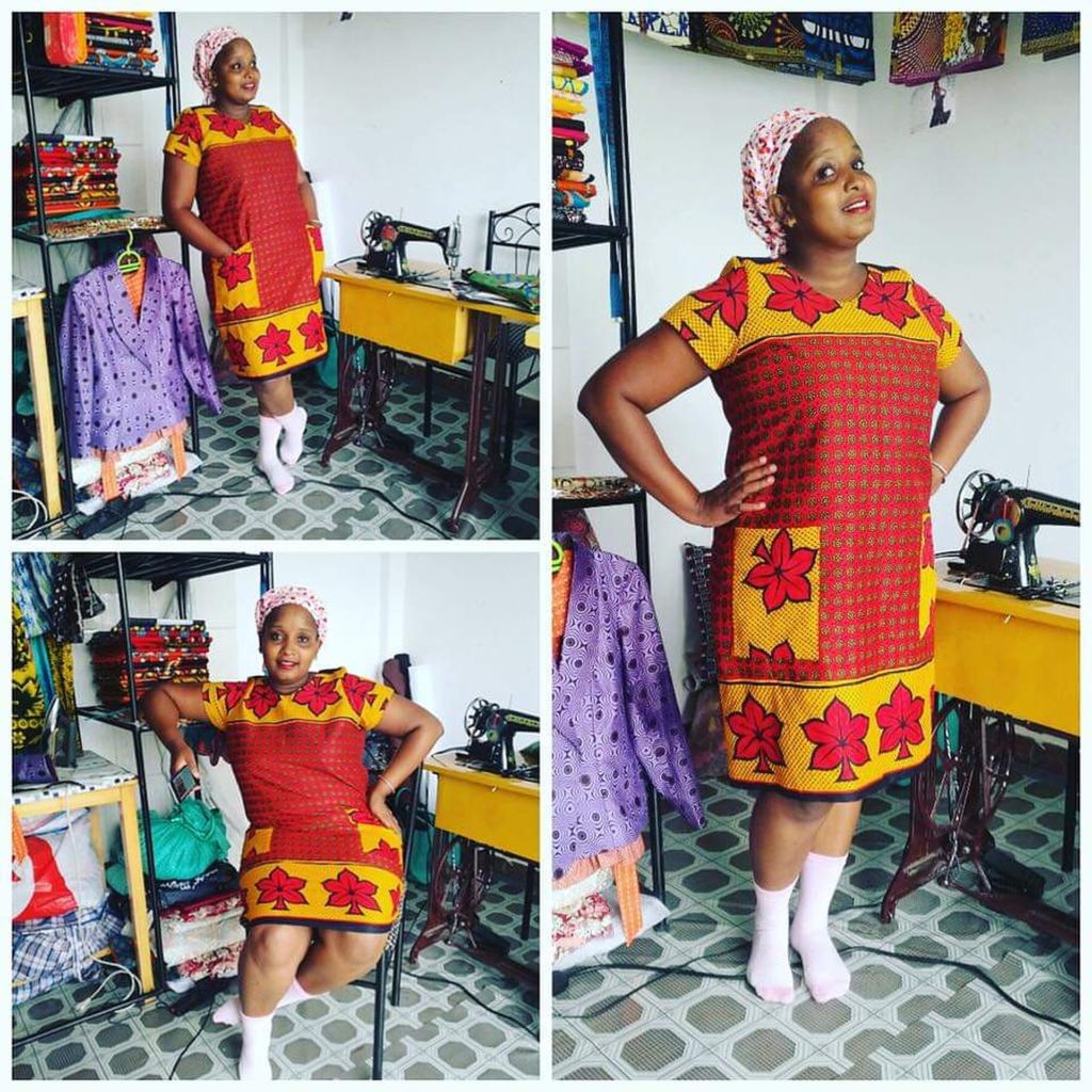 Rahma Bajun wearing Shift Khanga gown (Photo credit: MnM Clothing Line Official Facebook Page)